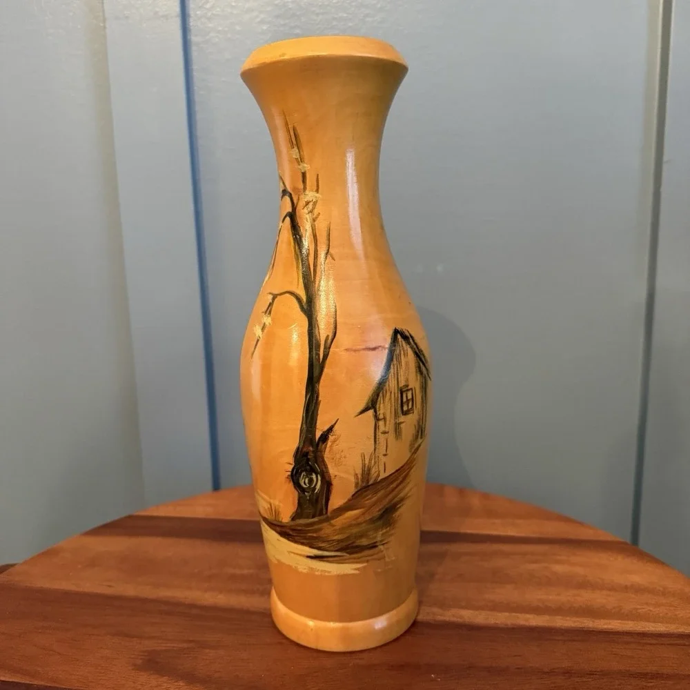 Vintage Hand Painted Wood Vase 12